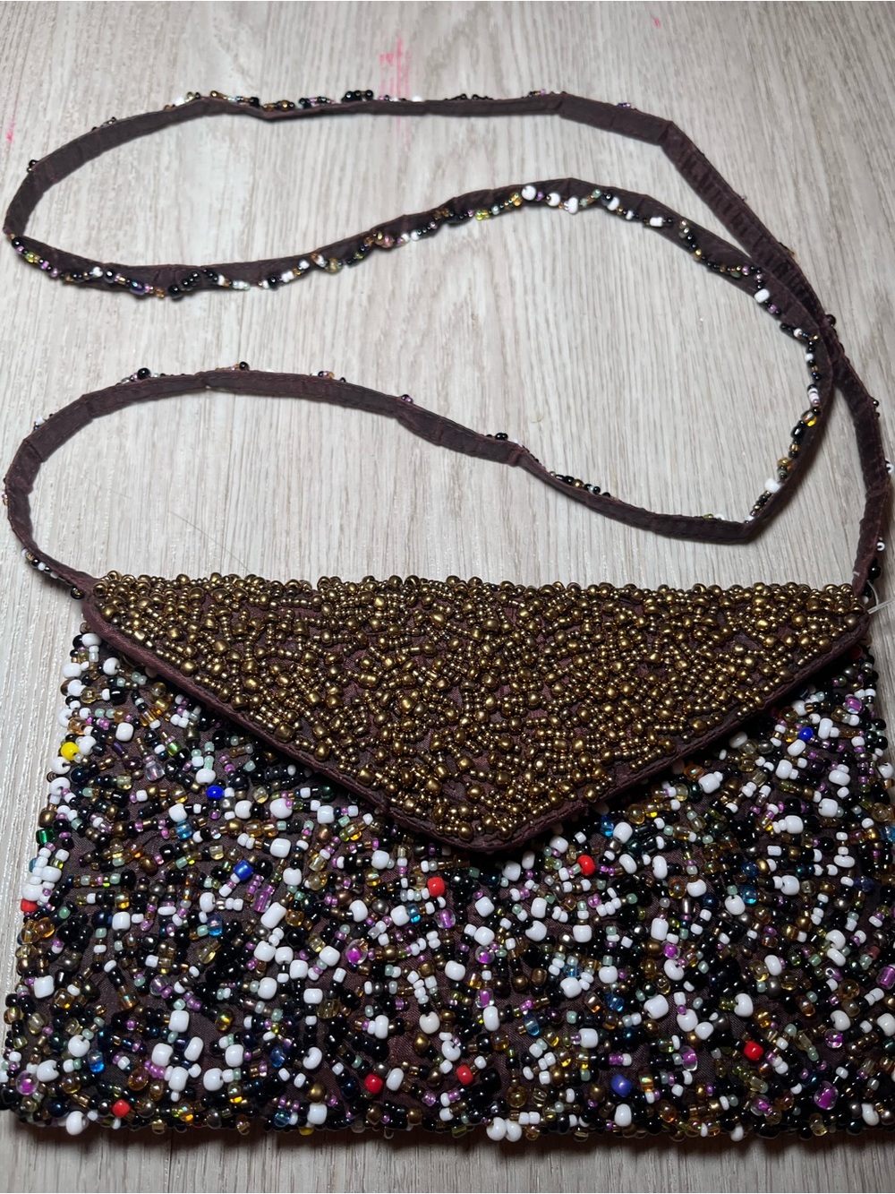 Vintage Beaded Multicolor Evening Mini Crossbody Bag - Brown